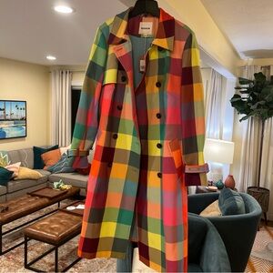 NWT Boden Viral Neon Checkered Trench size US 14.